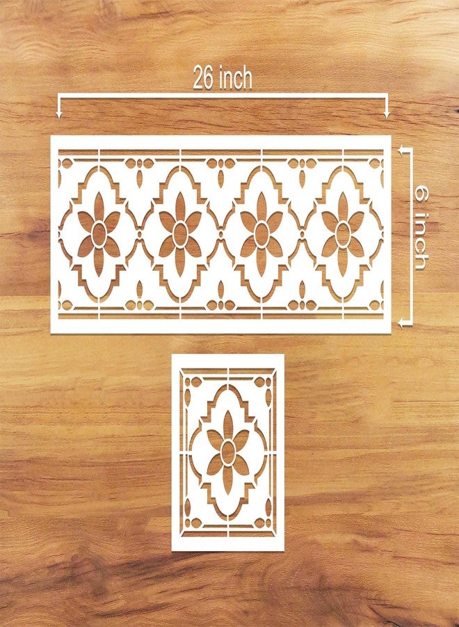 WallDesign Floral Grills Wall Border Paint Stencil for Living Room, Showroom, Restaurant, Studio Wall Decoration (26 inch x 6 inch Design Size) - Image 2